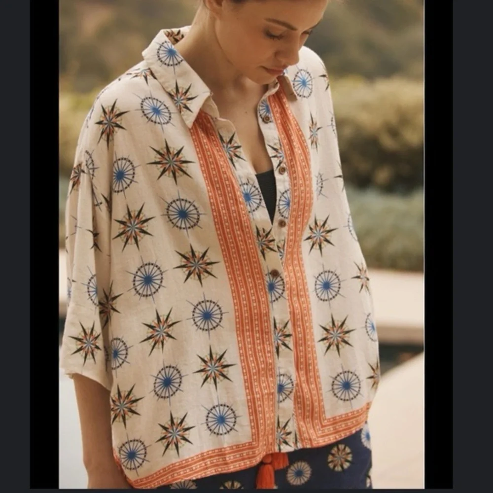 by Anthropologie Linen Button Up Shirt - Picture 1 of 4